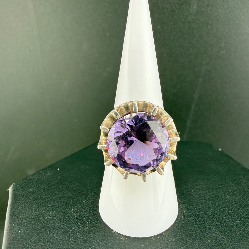 Vintage Mexican Sterling Silver Purple Stone‎ Cocktail Ring Signed JR Size 6.5